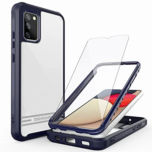 Durable Shell Matte Look Design ExoGuard Samsung Galaxy A02S Case Comes with Screen Protector, Clear Hard Back Shockproof Full Body Coverage Phone Case for Samsung A02S