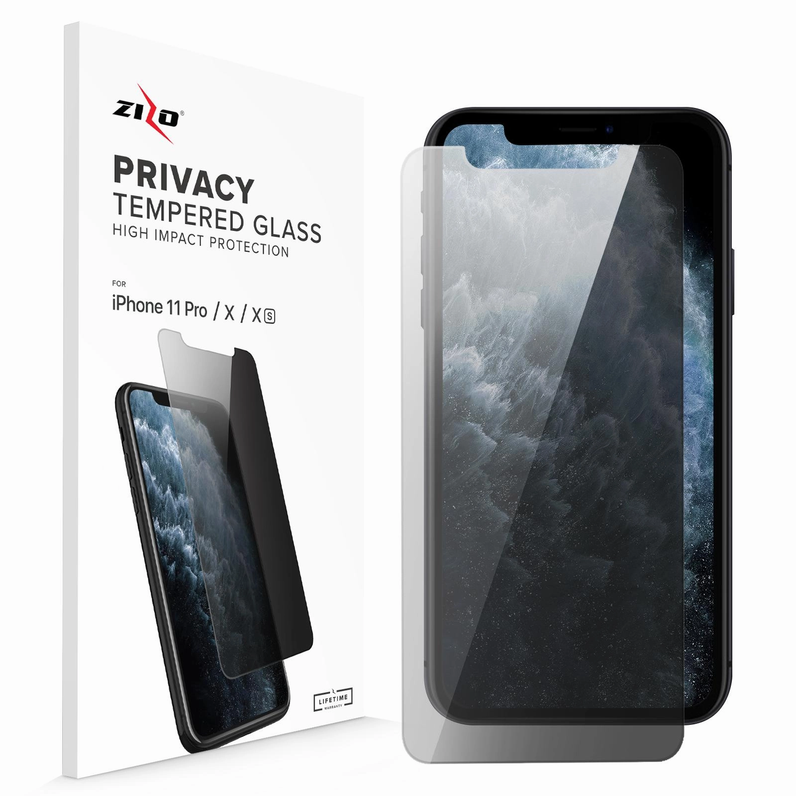 Minimal Texture Polished Look ZIZO PRIVACY Screen Protector for iPhone XS, iPhone X Tempered Glass