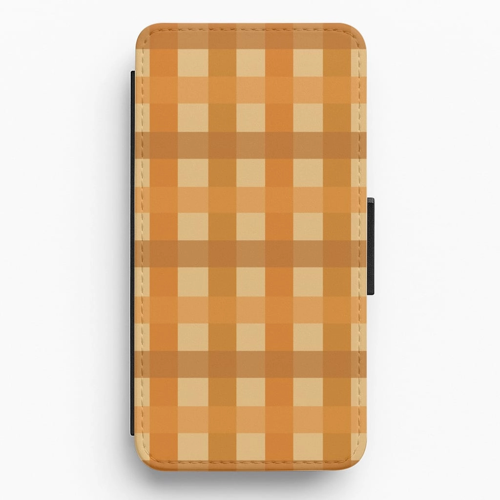 Orange Plaid Pattern- Autumn Flip / Wallet Phone Case Durable structure Elegant Texture Layer