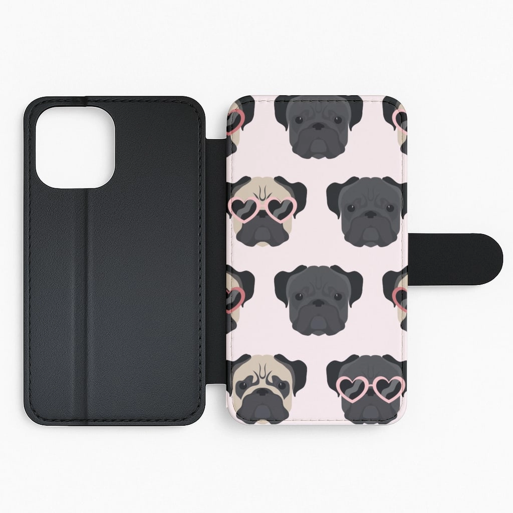 Sunny Pug Life - Dog Pattern Flip / Wallet Phone Case Compact Texture