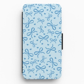 Hybrid Frame Coquette Bows And Hearts Navy Blue Flip / Wallet Phone Case