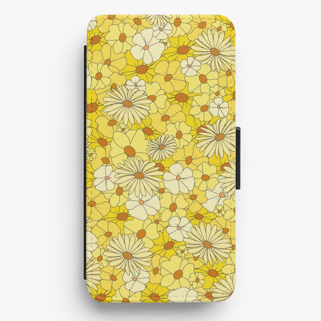 Yellow Flower Pattern - Mothers Day Flip / Wallet Phone Case Flexible Grip Form