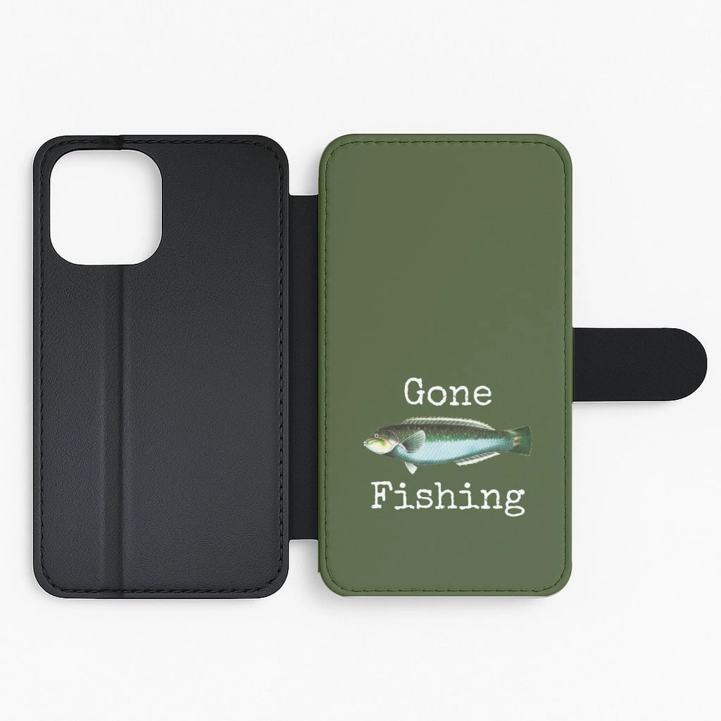 Unique Artwork Affordable option Gone Fishing  Flip / Wallet Phone Case