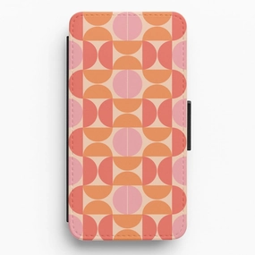 Minimal Comfort Desk Companion Retro Semi Circles Pattern Flip / Wallet Phone Case