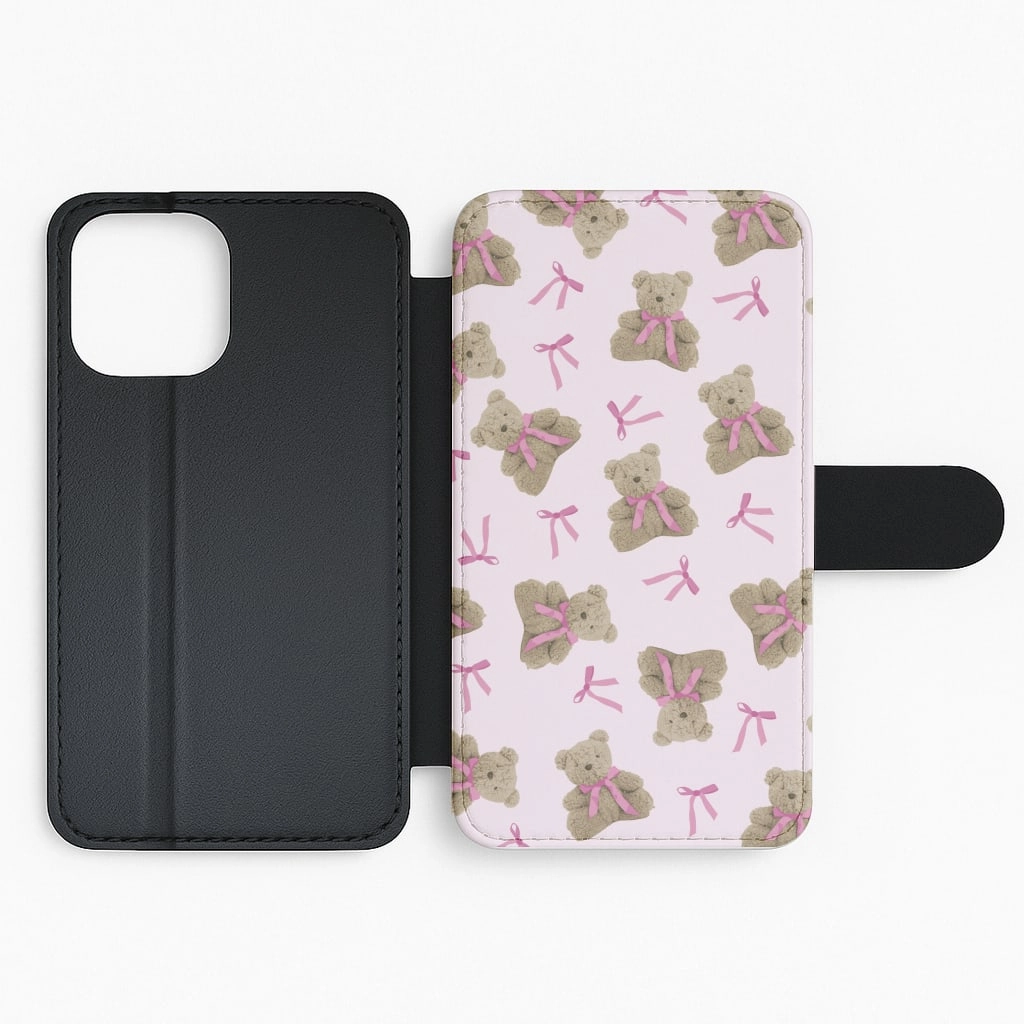 Smooth Craftsmanship Slim Profiled Coquette Teddy Bears And Bows Pattern Flip / Wallet Phone Case