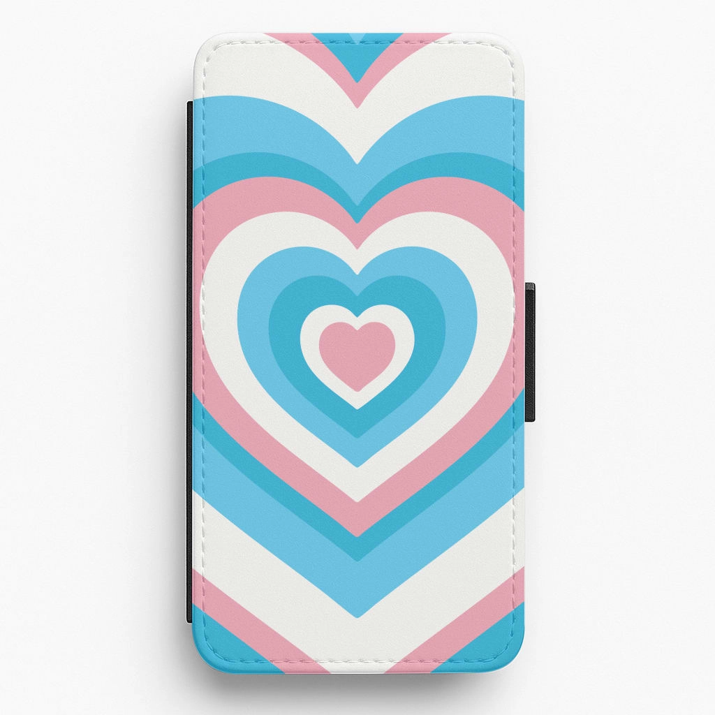 Wear resistant Trans Pride Heart Flip / Wallet Phone Case
