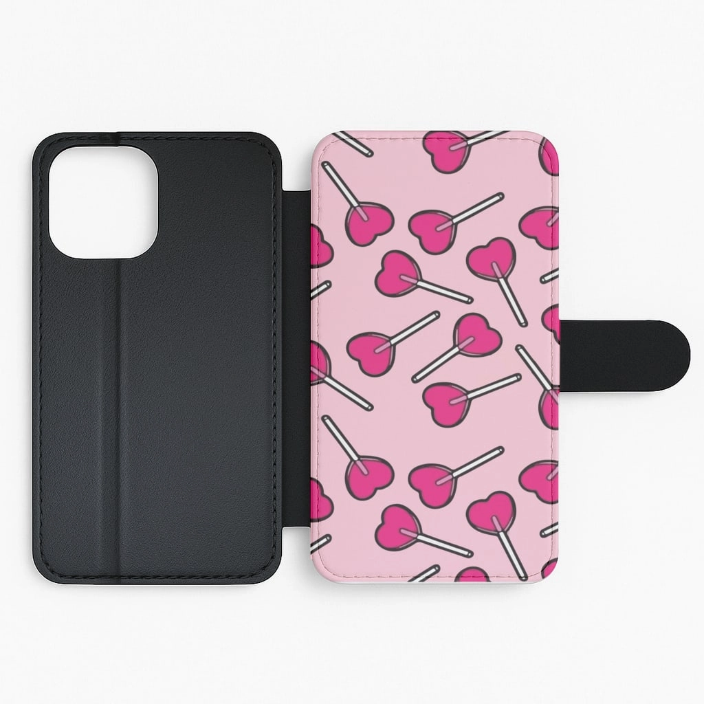 Soft Surface Layer Cherry Heart Lollipops Flip / Wallet Phone Case