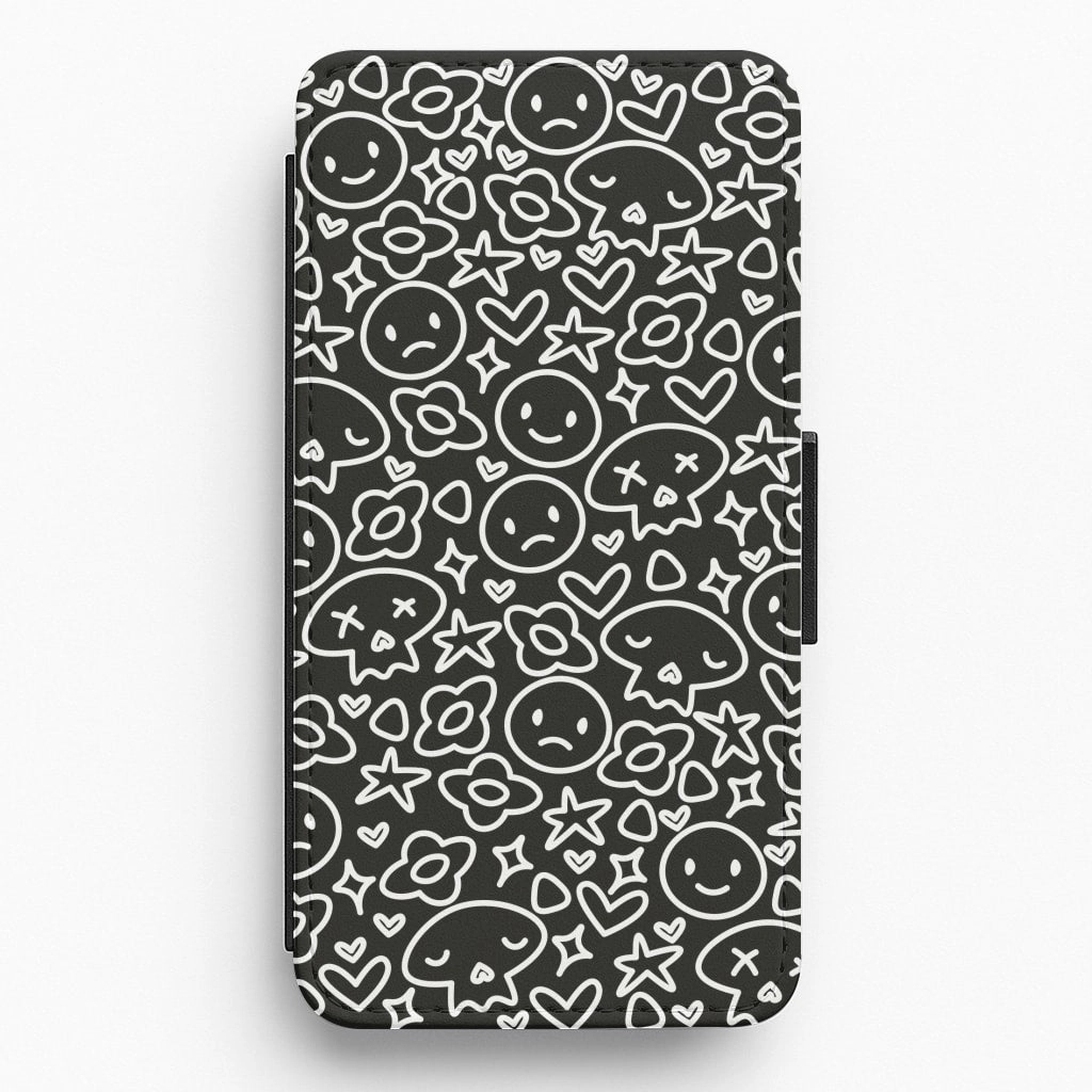 Non Slip daily protection Black Skulls - Skate Aesthetic  Flip / Wallet Phone Case