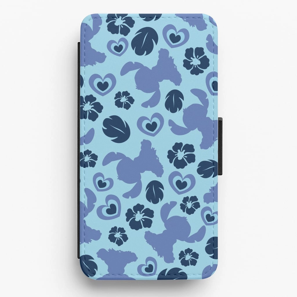 Soft Frame Blue Alien Silhouette Pattern Flip / Wallet Phone Case