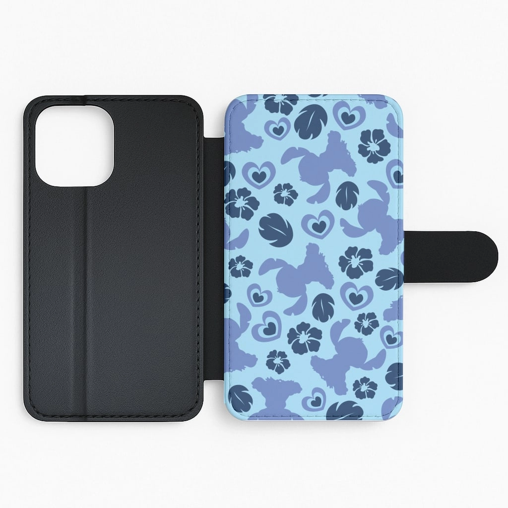 Blue Alien Silhouette Pattern Flip / Wallet Phone Case Travel Accessory Metal Texture