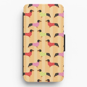 Edge Reinforced Dachshunds In Sweaters Pattern Flip / Wallet Phone Case