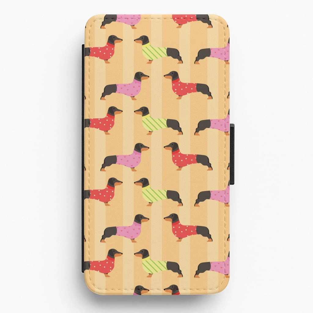 Edge Reinforced Dachshunds In Sweaters Pattern Flip / Wallet Phone Case