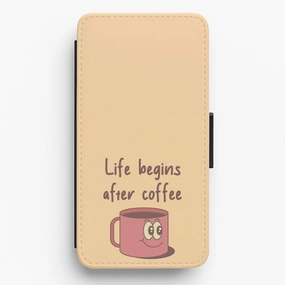Comfort Fit Hybrid Surface Layer Life Begins After Coffee - Aesthetic Quote Flip / Wallet Phone Case