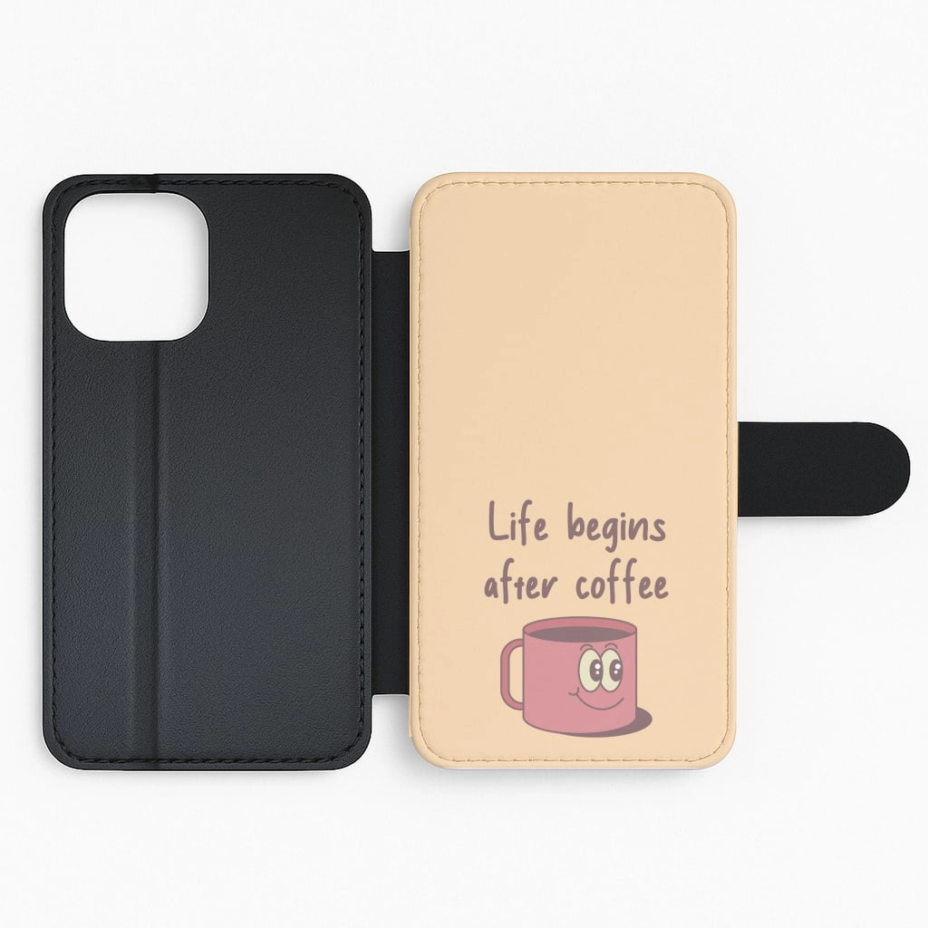 Minimal Feature Life Begins After Coffee - Aesthetic Quote Flip / Wallet Phone Case