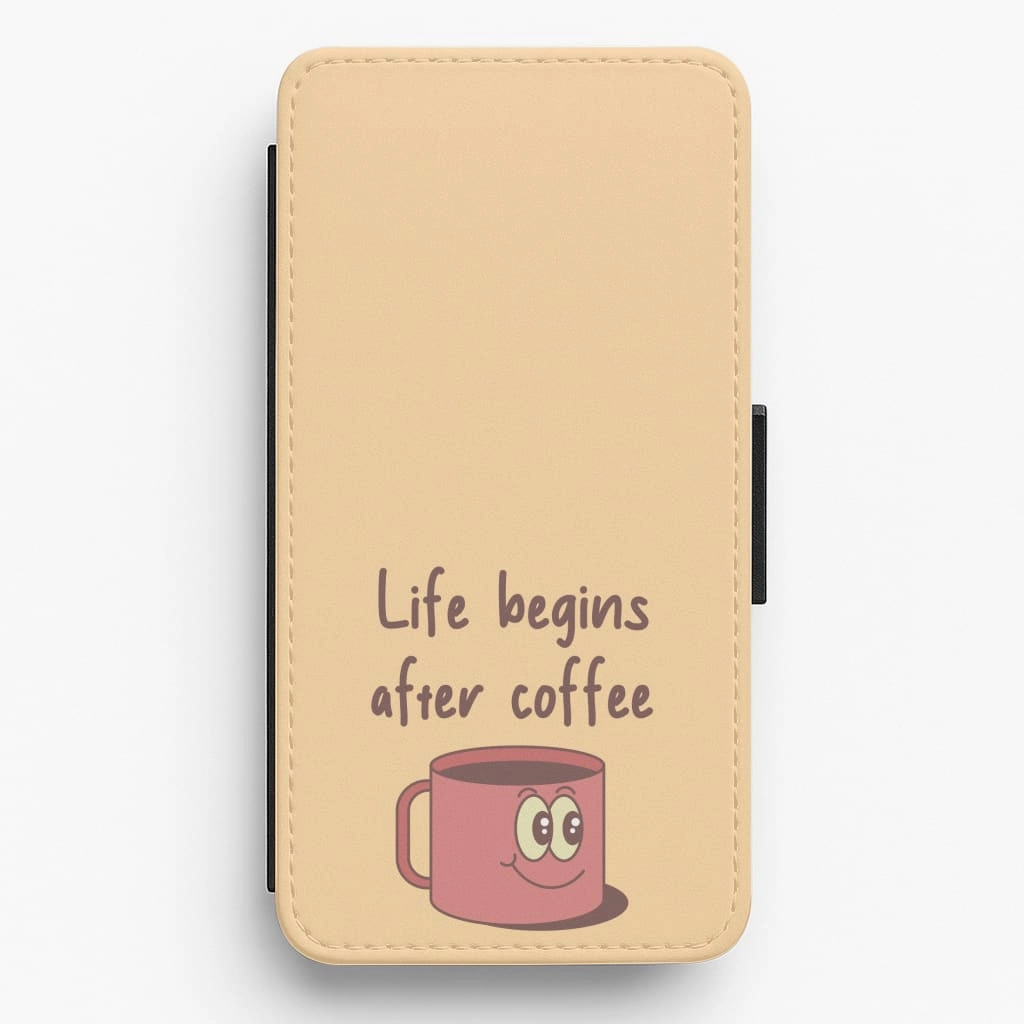 Comfort Fit Hybrid Surface Layer Life Begins After Coffee - Aesthetic Quote Flip / Wallet Phone Case