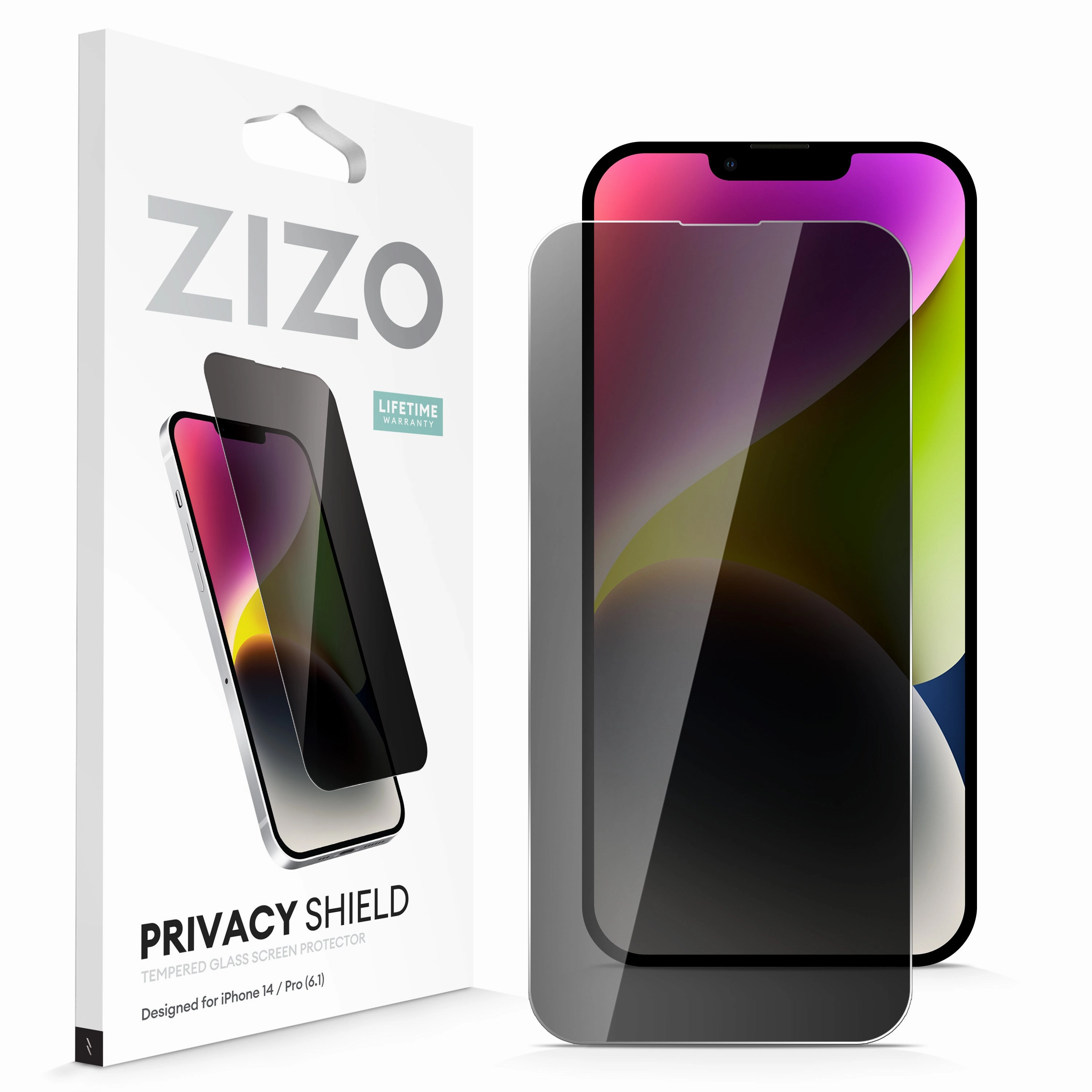 Portable Grip Modern Form ZIZO PRIVACY Tempered Glass Screen Protector for iPhone 14, iPhone 13 - Privacy