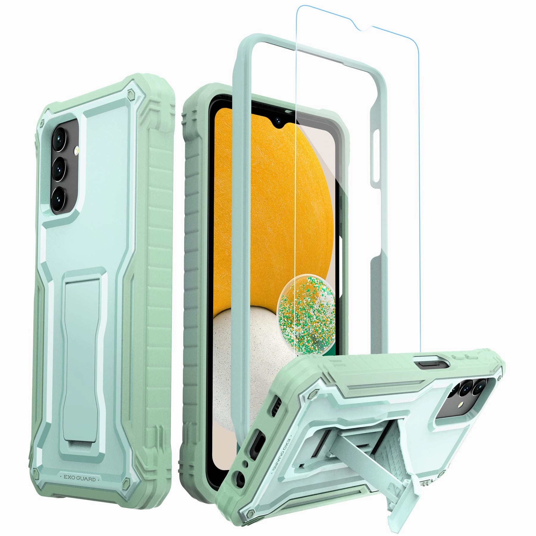 Flexible Feel ExoGuard for Samsung Galaxy A13 5G Case, Rubber Shockproof Heavy Duty Case with Screen Protector for Samsung A13 5G Phone, Built-in Kickstand