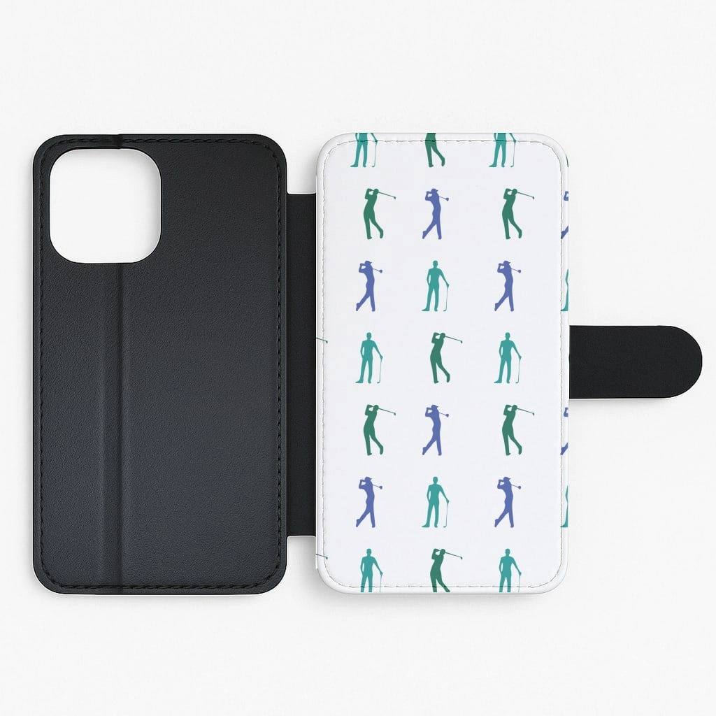 Hand Friendly Modern Texture Look Golfer Silhouettes Pattern Flip / Wallet Phone Case