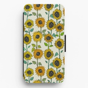 Matte Pattern Painted Sunflowers Flip Wallet Phone Case