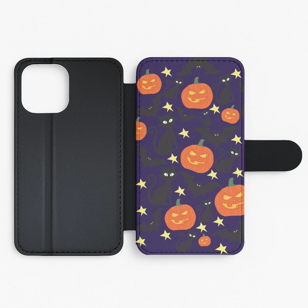 Durable Material Pumpkin And Cats - Halloween Flip / Wallet Phone Case