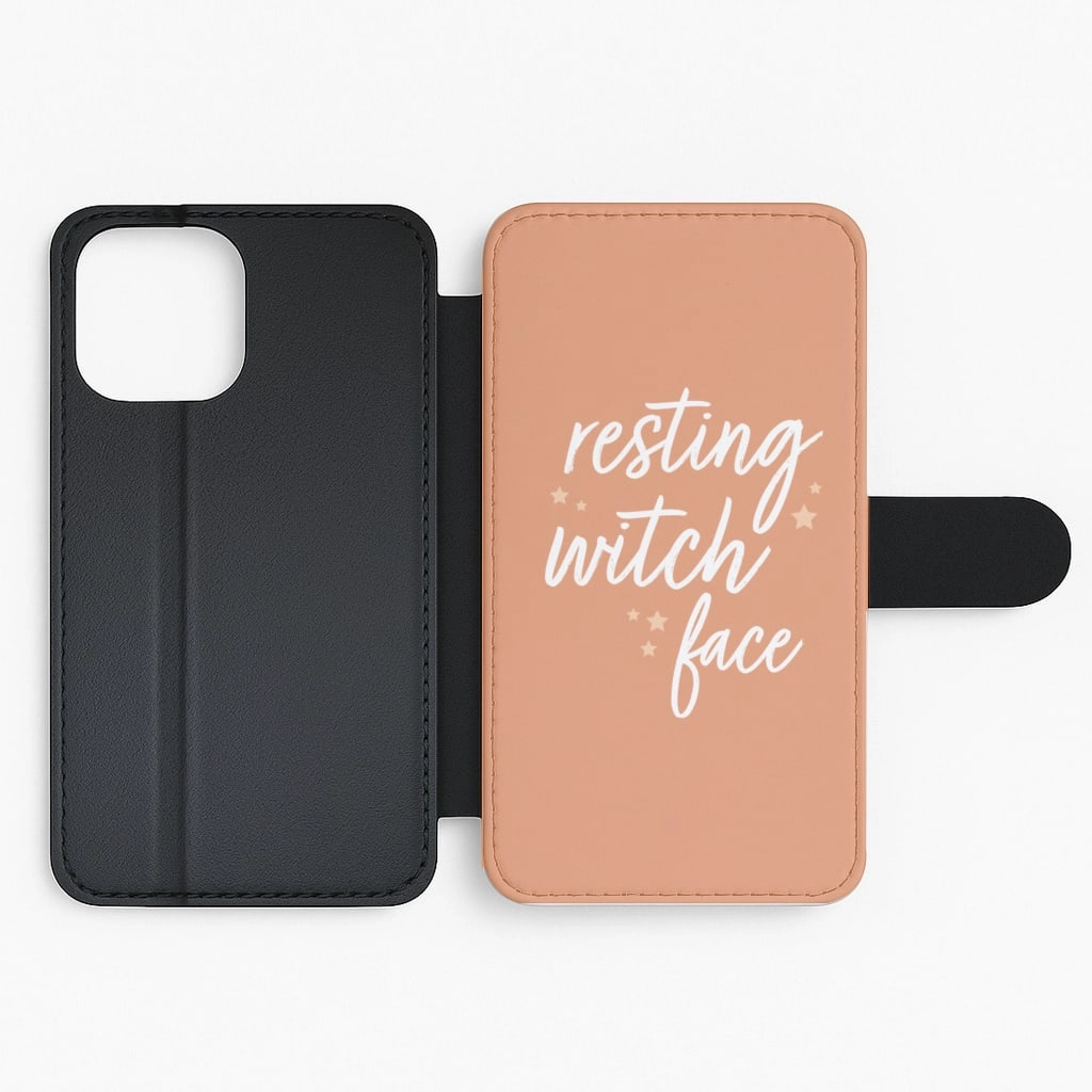 Tough Grip Resting Witch Face - Orange Halloween Flip / Wallet Phone Case