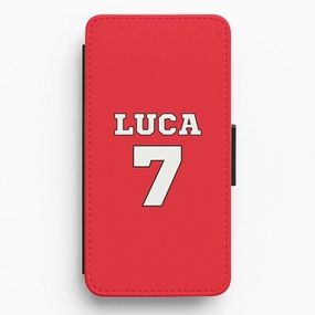 Red - Personalised Football   Flip / Wallet Phone Case Color Pattern Elegant Texture Layer