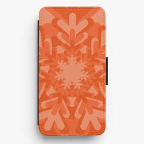 Orange - Colourful Snowflakes Flip / Wallet Phone Case Protective Build Texture Compact Shape