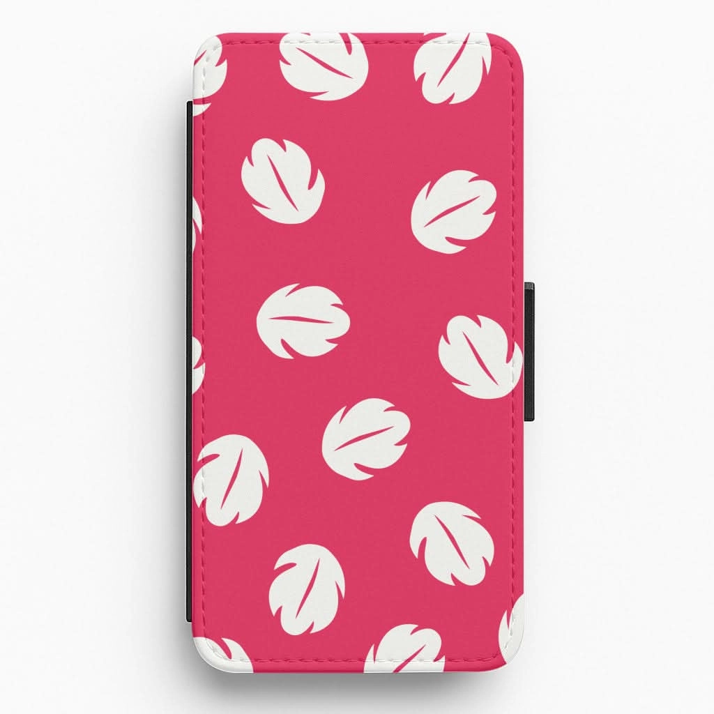 Red And White Cartoon Leaves Pattern Flip / Wallet Phone Case Textured Surface Outdoor Use