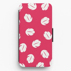 Red And White Cartoon Leaves Pattern Flip / Wallet Phone Case Textured Surface Outdoor Use
