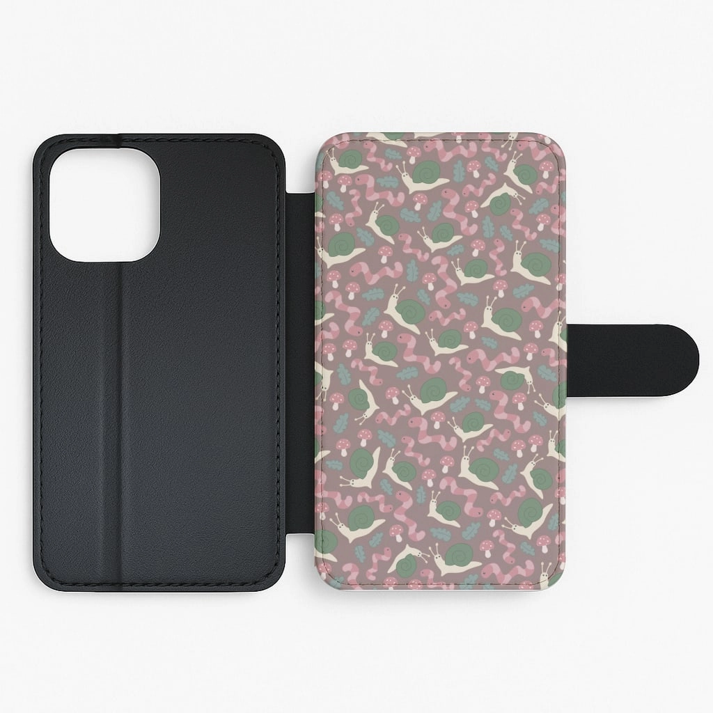 Snails - Animal Patterns Flip / Wallet Phone Case Raised Edges Modern Accent