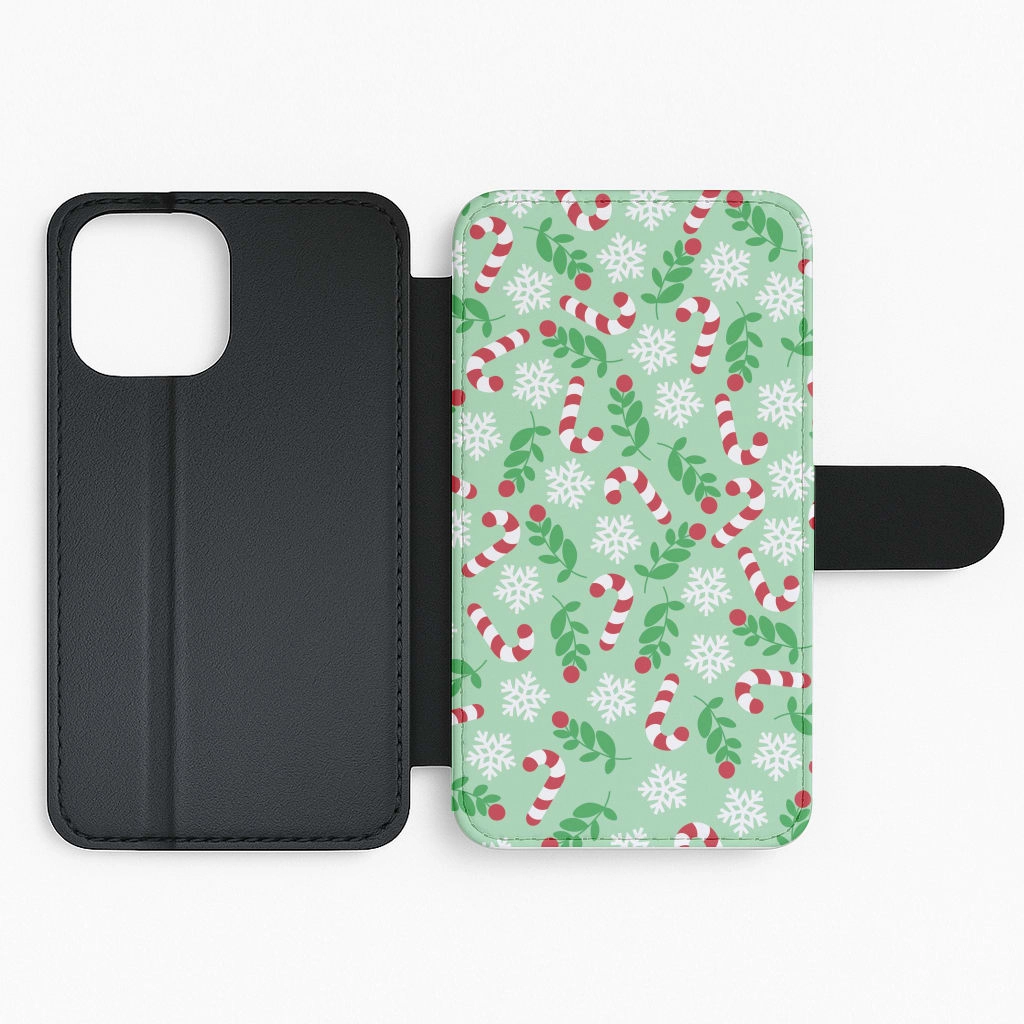 Premium Feel Layer Sleek Detail Snow Green Pattern Flip / Wallet Phone Case
