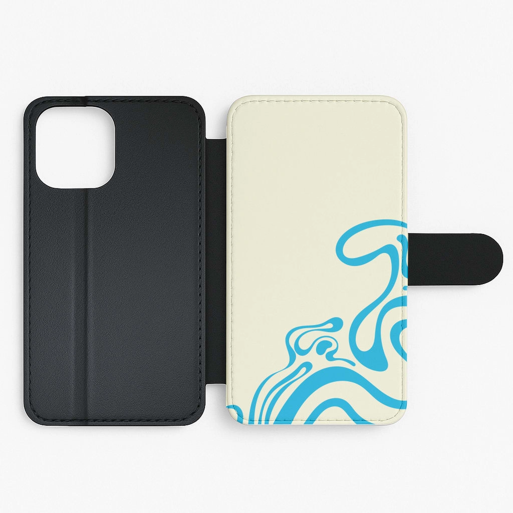 Smooth Coating Blue Waves Corner Pattern Flip / Wallet Phone Case
