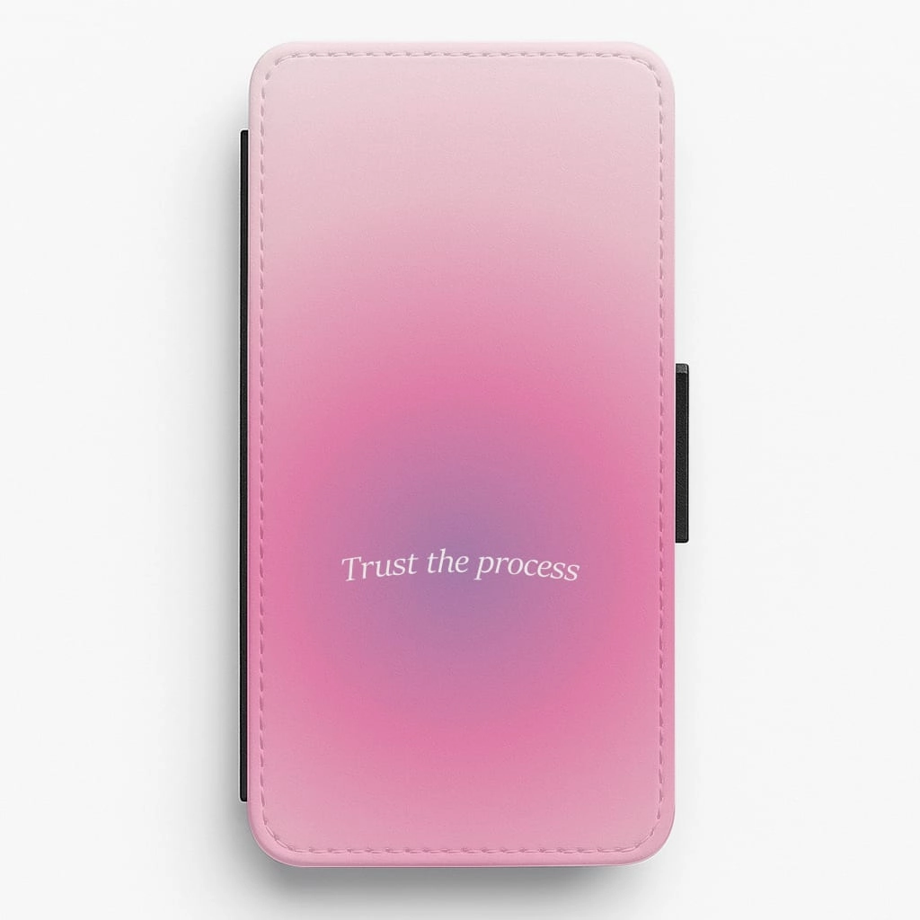 Trust The Process Pink Gradient Flip / Wallet Phone Case Stylish Grip Texture Elegant Layer Texture