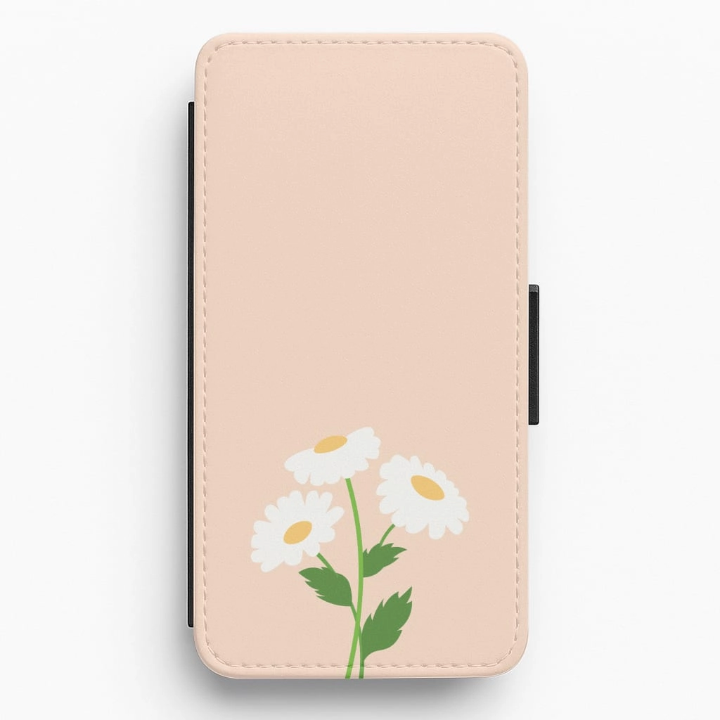 Trendy Texture Finish Soft Detail Peach And Dasies  Flip / Wallet Phone Case