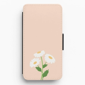 Trendy Texture Finish Soft Detail Peach And Dasies  Flip / Wallet Phone Case