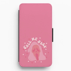 Call Me Back Ghostface - Scream Flip / Wallet Phone Case Carbon Fiber Urban Texture