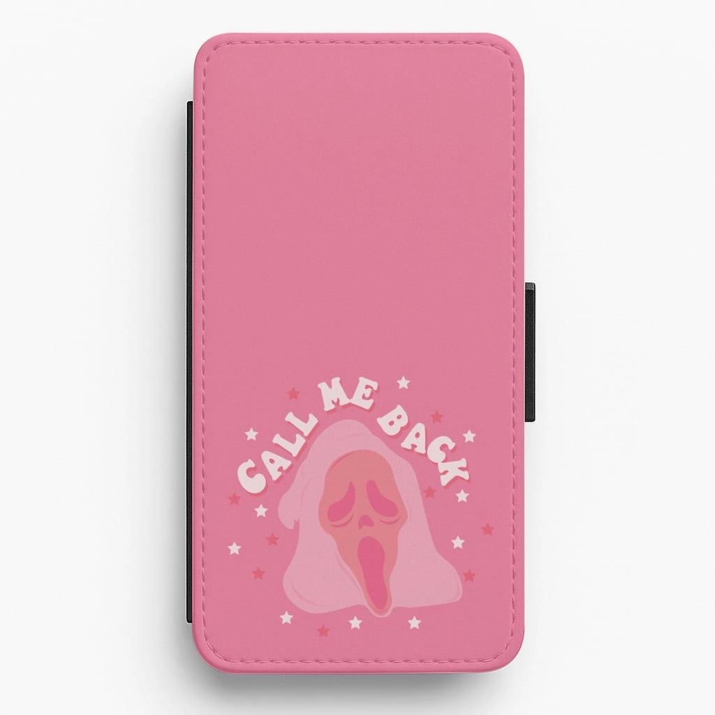 Call Me Back Ghostface - Scream Flip / Wallet Phone Case Carbon Fiber Urban Texture