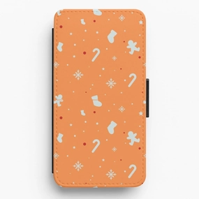 Modern Edge Layer Festive Pattern - Orange Flip / Wallet Phone Case