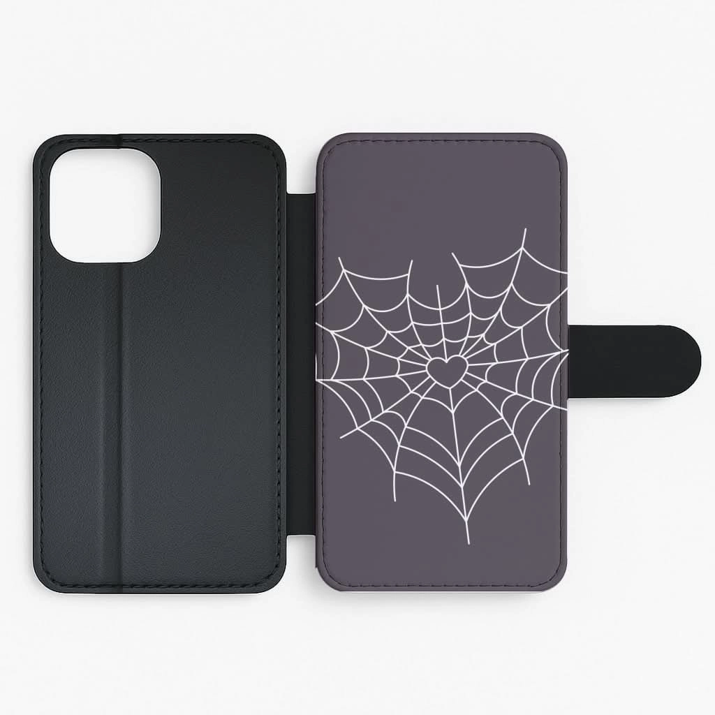 Tactile Feel Vivid colors Spiderweb Hearts I Flip / Wallet Phone Case