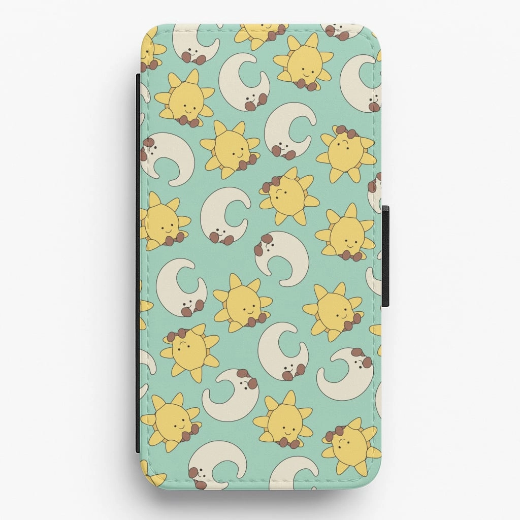 Stars And Moon Pattern - Plushy Flip / Wallet Phone Case Minimal Pattern Texture