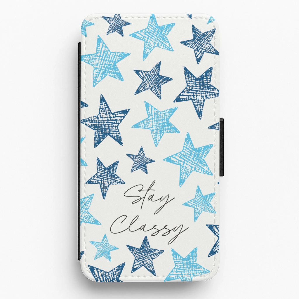 Stay Classy Blue Stars Pattern Flip / Wallet Phone Case Modern Finish Comfort Design Layer