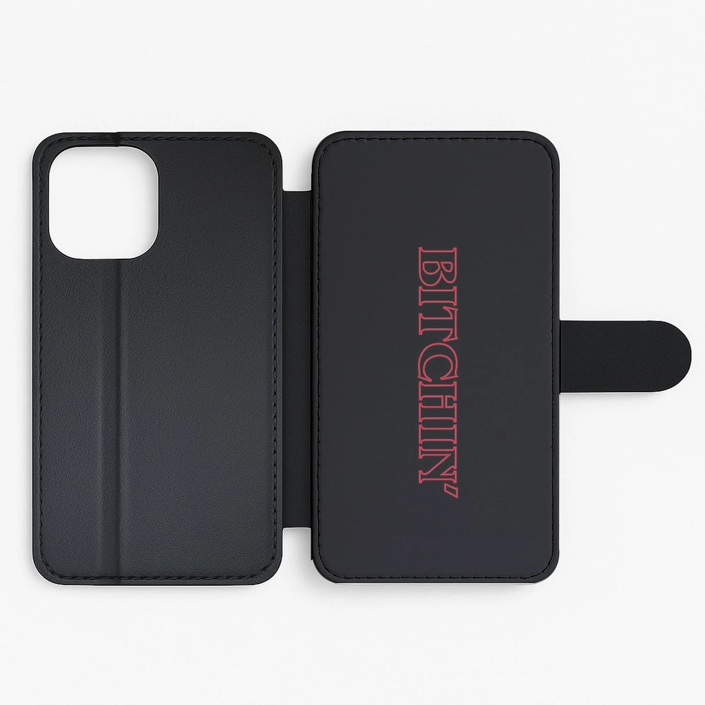 Luxury Grip Light Protection Stranger Bitchin' Logo Flip Wallet Phone Case
