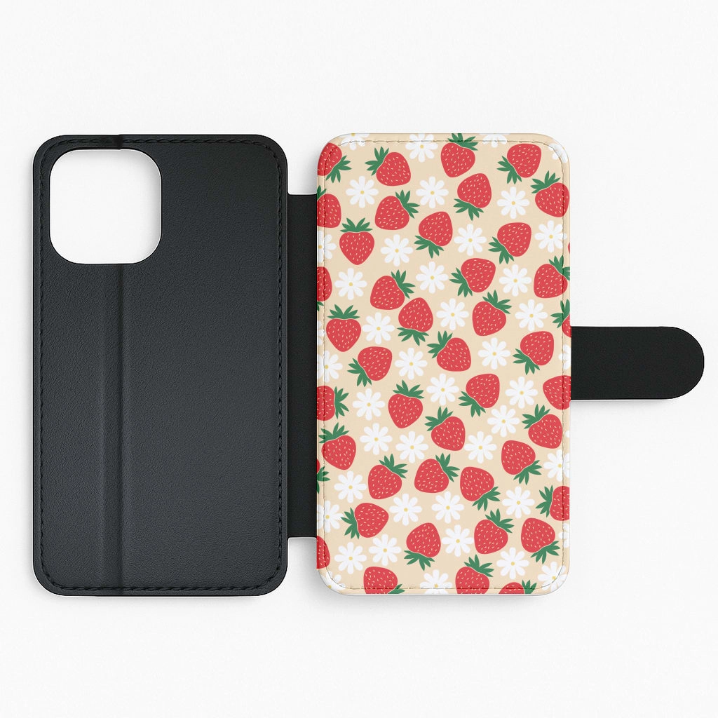 Strawberries and Flowers - Spring Patterns Flip / Wallet Phone Case Unique Texture