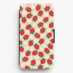 Urban Fashion Strawberries and Flowers - Spring Patterns Flip / Wallet Phone Case