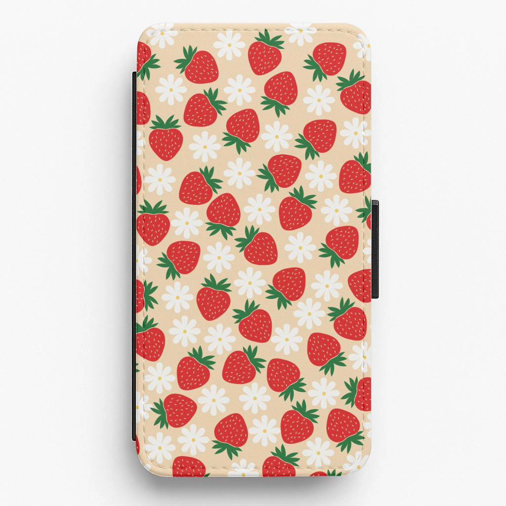 Urban Fashion Strawberries and Flowers - Spring Patterns Flip / Wallet Phone Case