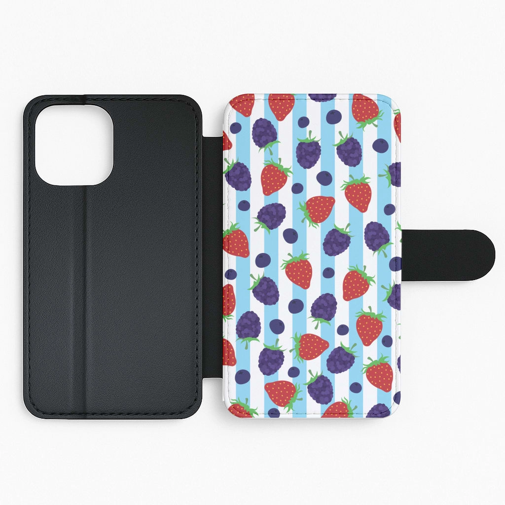 Scratch Block Enhanced Comfort Stripes And Berries Flip / Wallet Phone Case