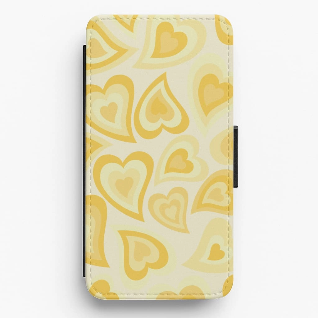 Yellow Hearts - Trippy Patterns Flip / Wallet Phone Case Clear Finish Impact Guard