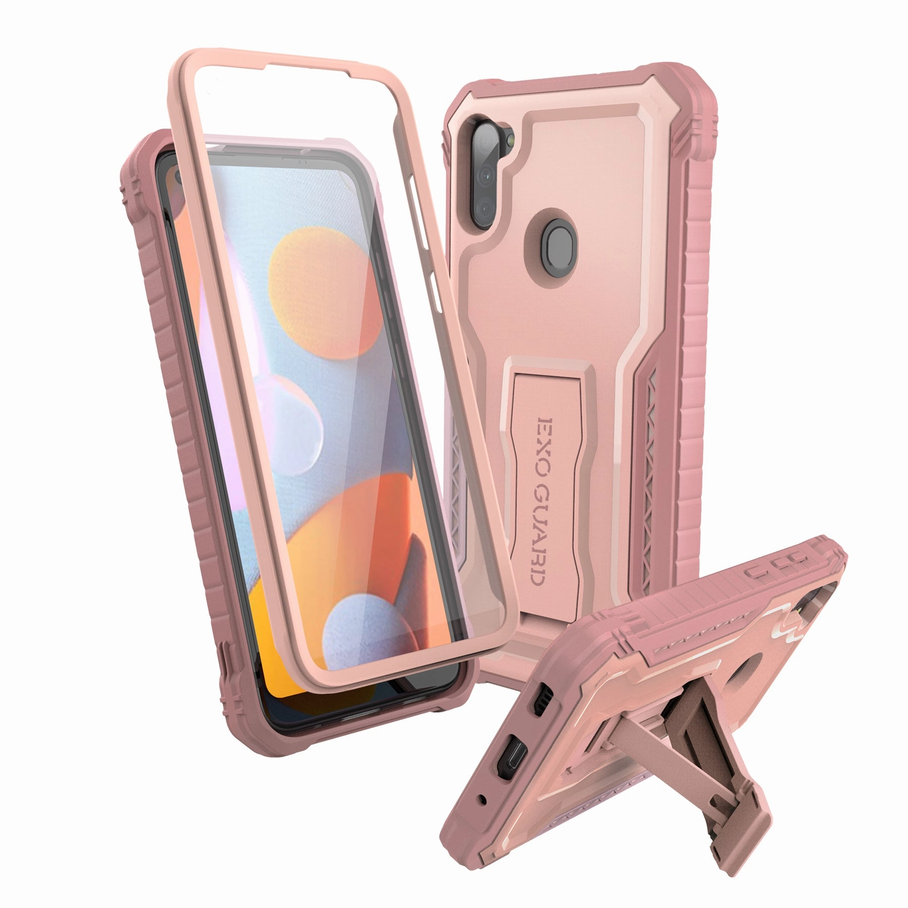 Vivid Detail Texture ExoGuard for Samsung Galaxy A11 Case, Rubber Shockproof Full-Body Cover Case Built-in Screen Protector and Kickstand Compatible with Samsung A11 Phone
