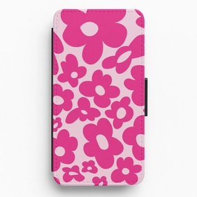 Pink Flowers - Trippy Patterns Flip / Wallet Phone Case Slim Edge clean design