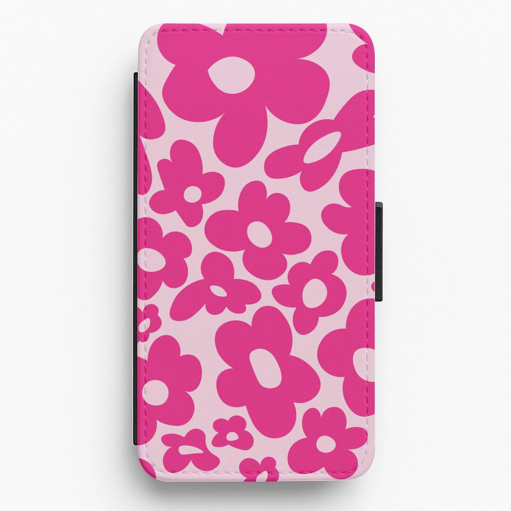 Pink Flowers - Trippy Patterns Flip / Wallet Phone Case Slim Edge clean design